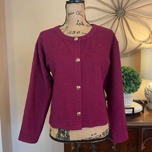 New Ann Taylor Plum Tweed Style Jacket with Gold Buttons